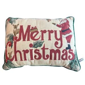 Tapestry- 90s- holiday- santa mistletoe- throw pillow, small signs of wear